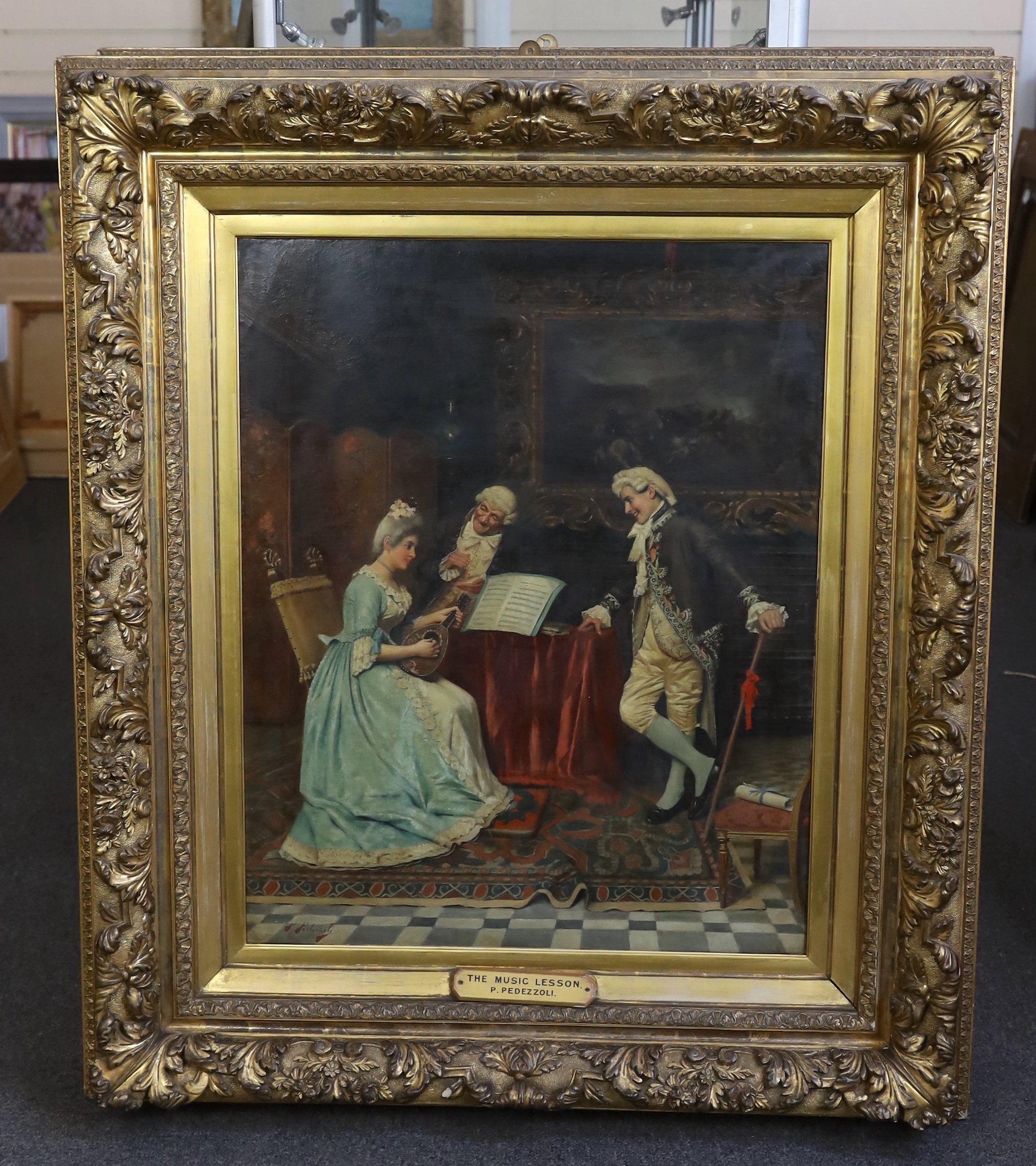 Pietro Pederzoli (Italian, 1889-1975), 'The Music Lesson', oil on canvas, 75 x 60cm